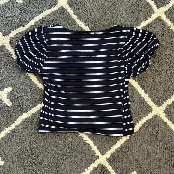 Navy and White Striped Cropped Puff Sleeve Tee - Picture 5 of 5